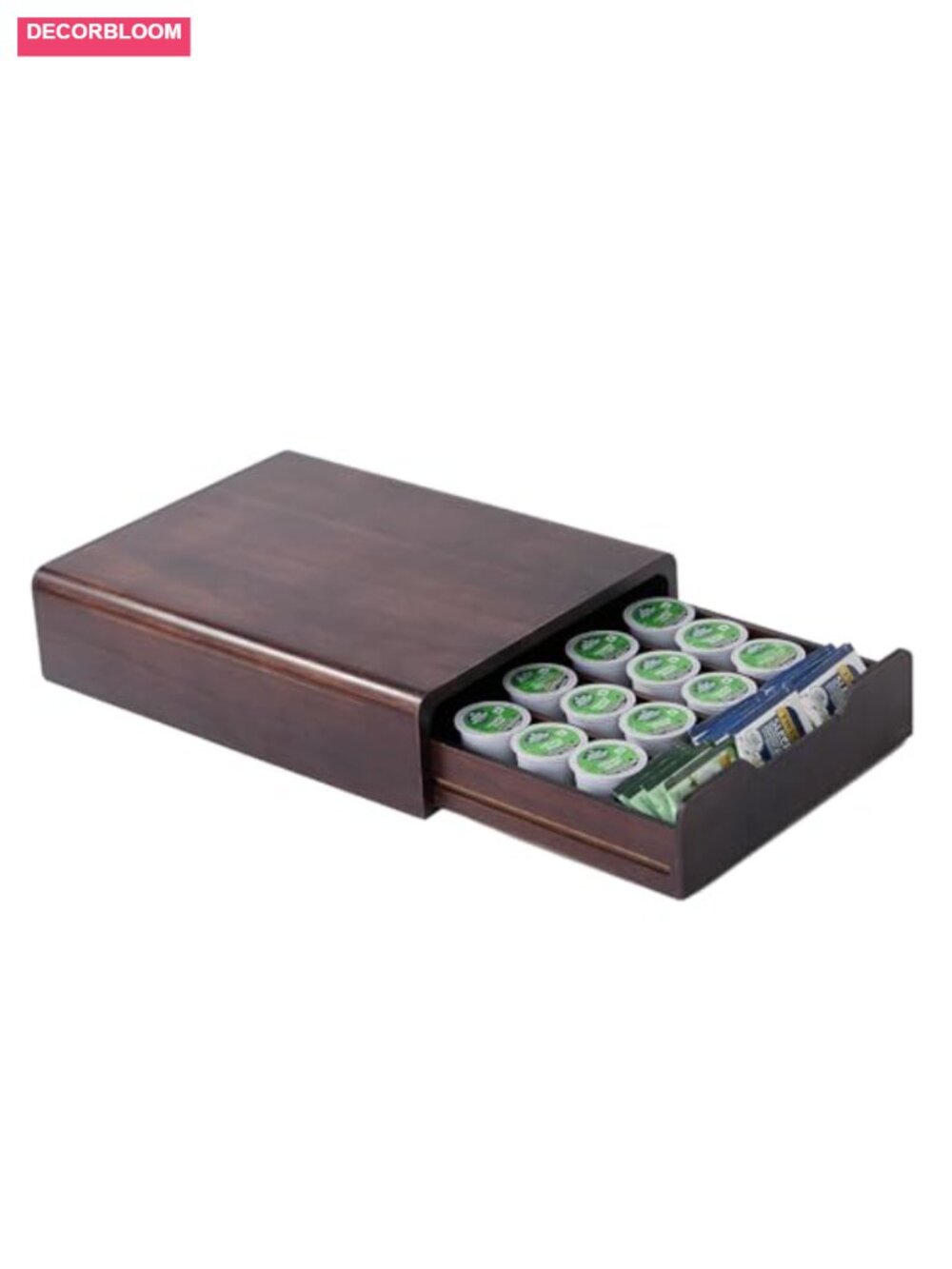 Solid Acacia Wood Coffee Pod Organizer Drawer 35-Capacity Removable Dividers